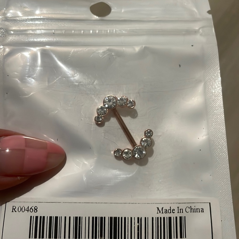 Rhinestones barbell nipple ring